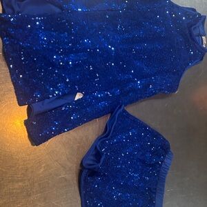 Blue Sequin Sleeveless Top and Shorts Set
